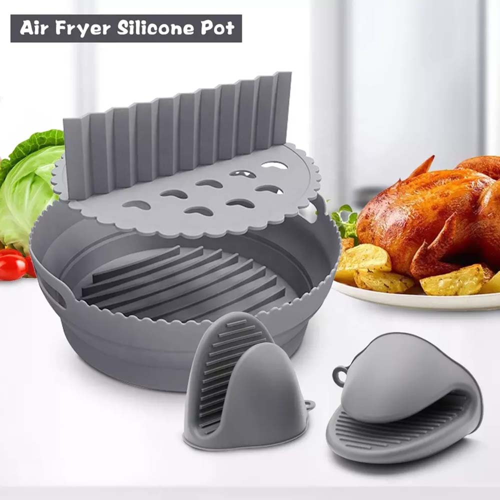 Silicone Air Fryers Oven Baking Tray Pizza Fried Chicken Airfryer Silicone Basket Reusable Airfryer Pan Liner Accessories