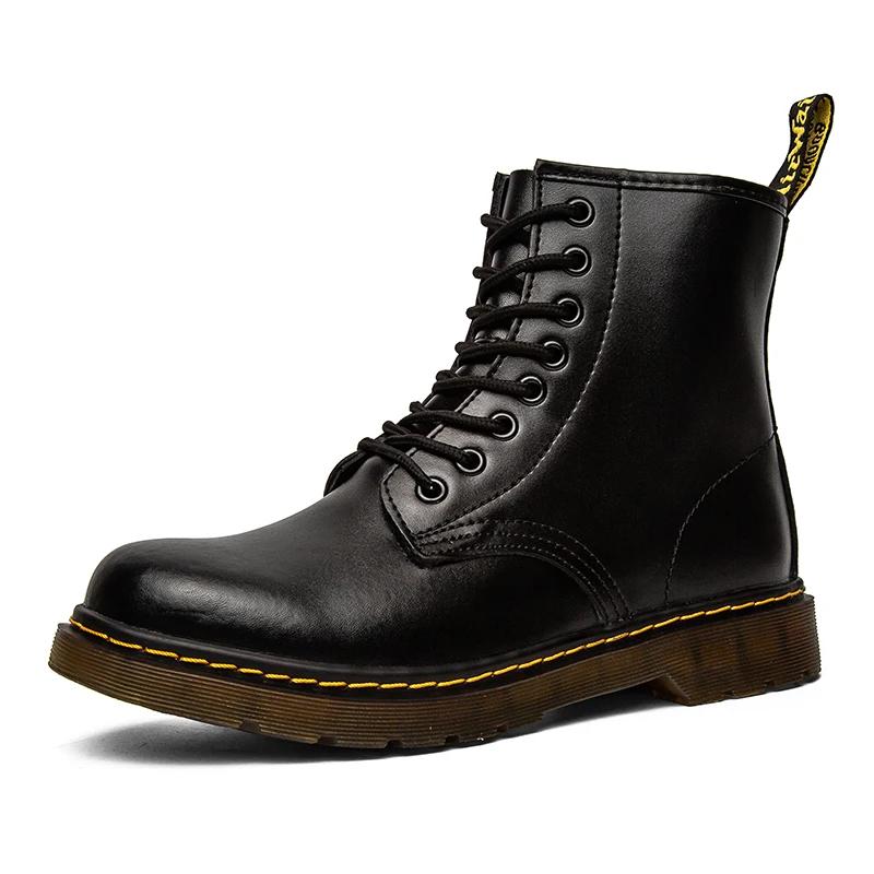Men Ankle Boots Couple Thick Sole Designer Luxury Women Black Leather Short Boots Large Size Outdoor Work Boots Motorcycle Shoes
