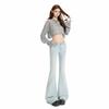 Autumn light blue tight and slightly pulled jeans women's high-waisted slim-fitting and thin elastic floor-mopping bell pants