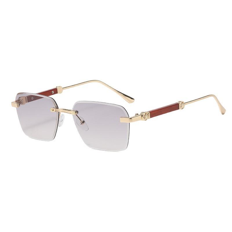 Kajia frameless color-changing sunglasses men's marine slice trimmed wood grain glasses legs square frame sunglasses women's trendy glasses