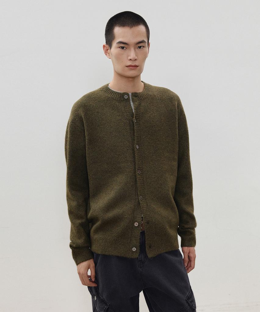 LEIRE Mild Cashmere-Like Round Cardigan [Khaki]