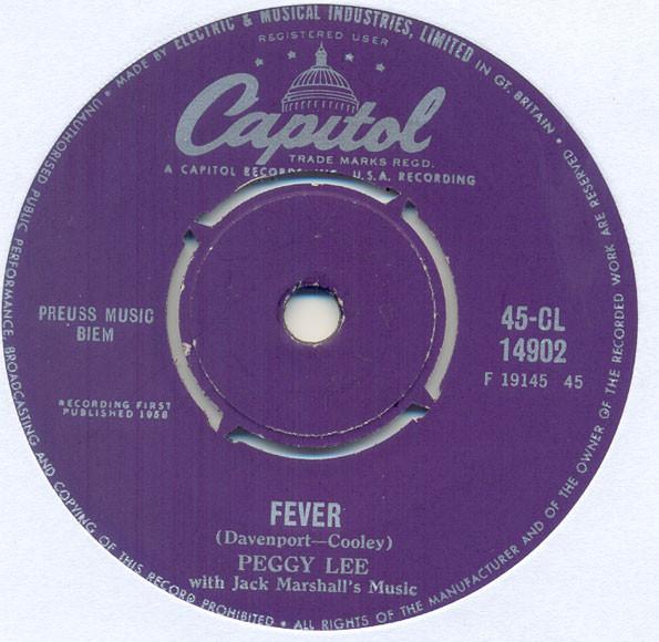 7inch Record PEGGY LEE - Fever 45CL14902 Capitol Records UK Jazz Used