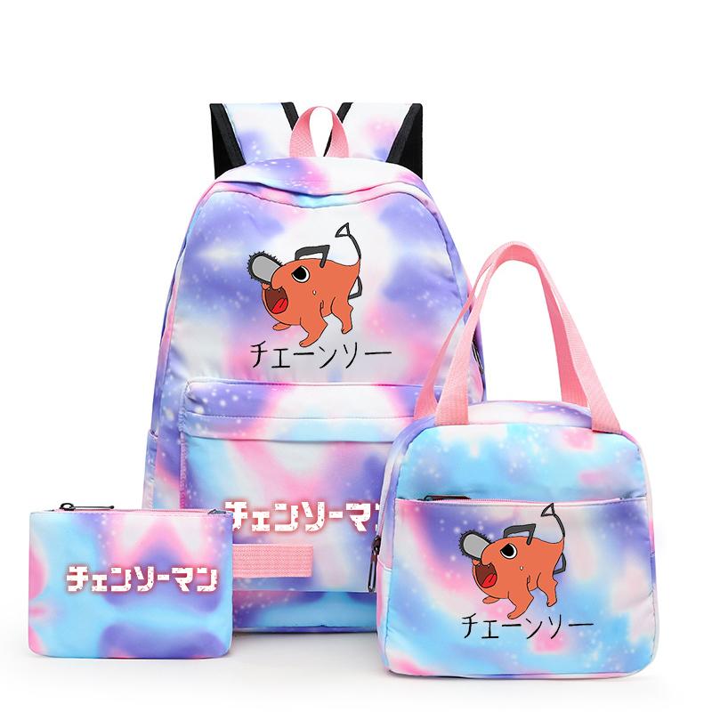 3ks/Sada motorová pila Muž Kawaii Neformální školní taška Barevný batoh Set Dívka s obědovou taškou pro ženy Studentský teenager batoh Penál