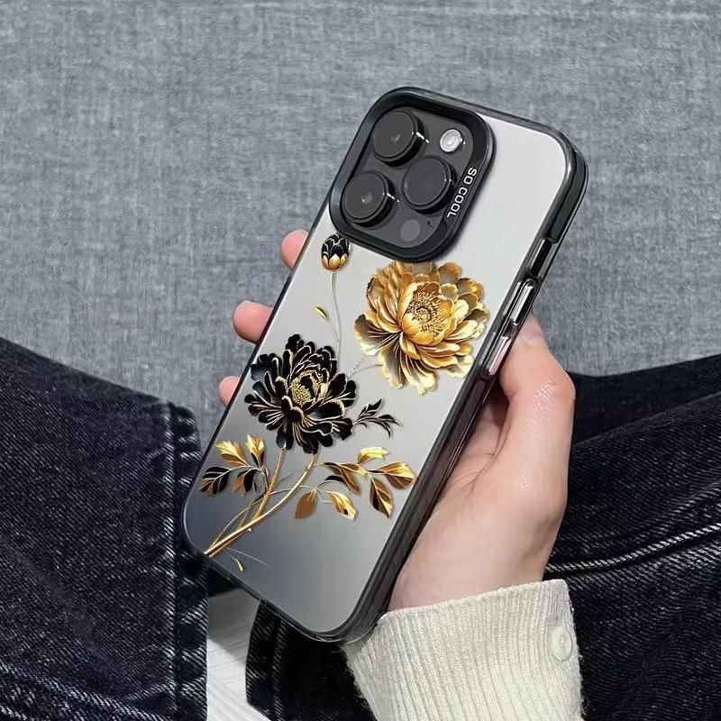 Black gold flower is suitable for Apple 17Pro new mobile phone case iPhone16Pro beautiful 15 advanced 14Promax