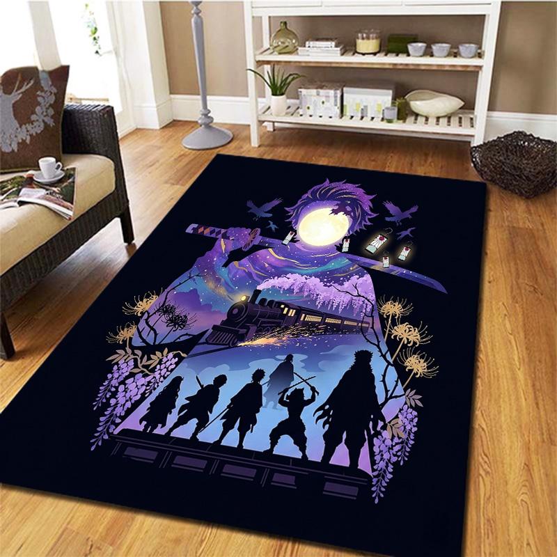 Demon Slayer Kimetsu No Yaiba Teppich für Wohnzimmer Schlafzimmer Zuhause Sofa Dekoration Kinder Spielen Rutschfeste Bodenmatte