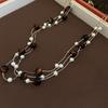 Retro Pearl Tiger Eye Layered Necklace: High-End Fashion Sweater Chain