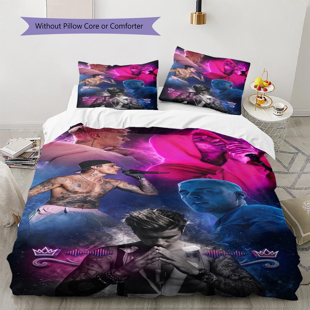 Bieber Pattern Bedding Set Quilt Cover Pillowcase Home Decor Gift (1 * Duvet Cover + 2 * Pillowcase, Without Core)