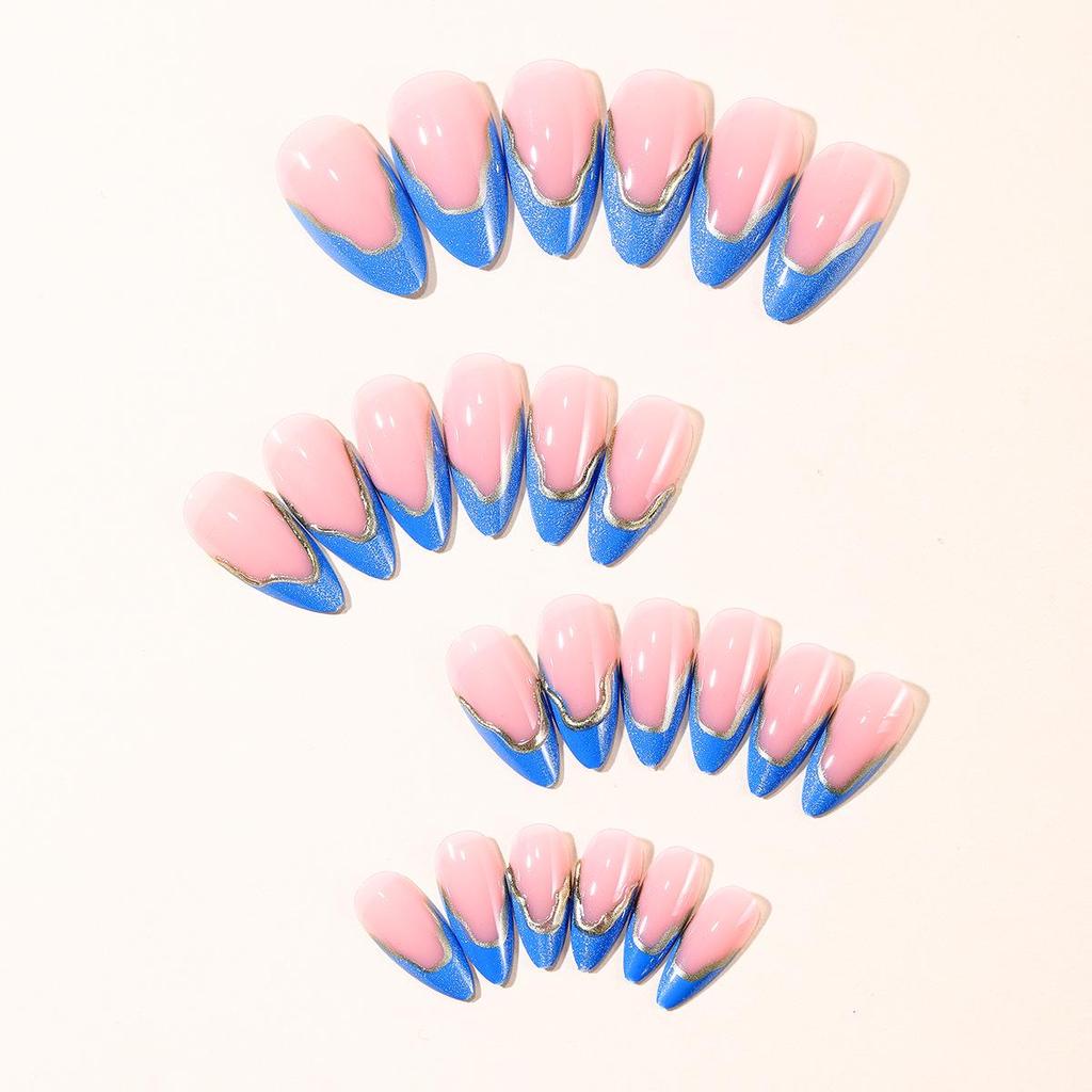 24pcs Almond-shaped Wearable Nails: High-quality 3D French Manicure Fake Fingernails with Stereo Glue Lines