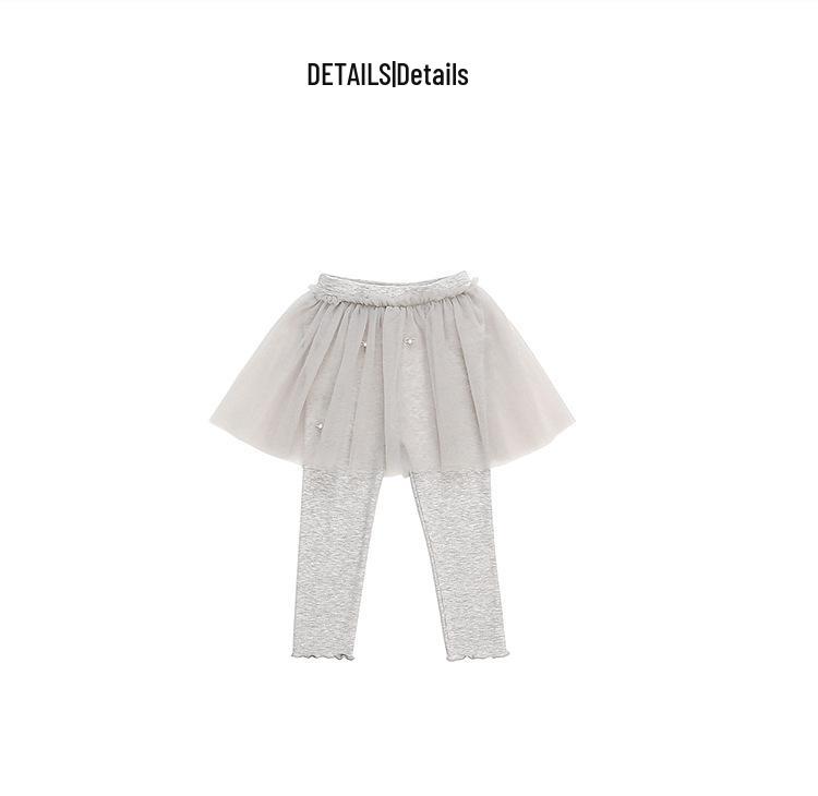 Pantalon en maille pour filles Printemps & Automne avec Jupe en Gaze Perle - Leggings Élégants Deux-en-Un pour Bébés Filles