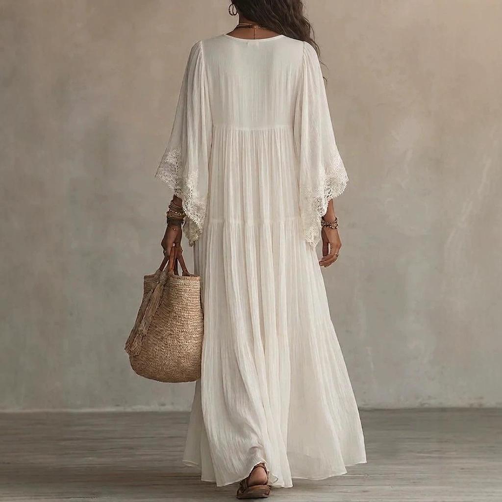 Bohemian Lace Patchwork Chiffon Dress - Western Style Hot Item