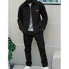 Men'sSpring and Autumn Waffle Pure Color Placket Pocket Jacket + Pants Set - A Casual Two-Piece Outfit