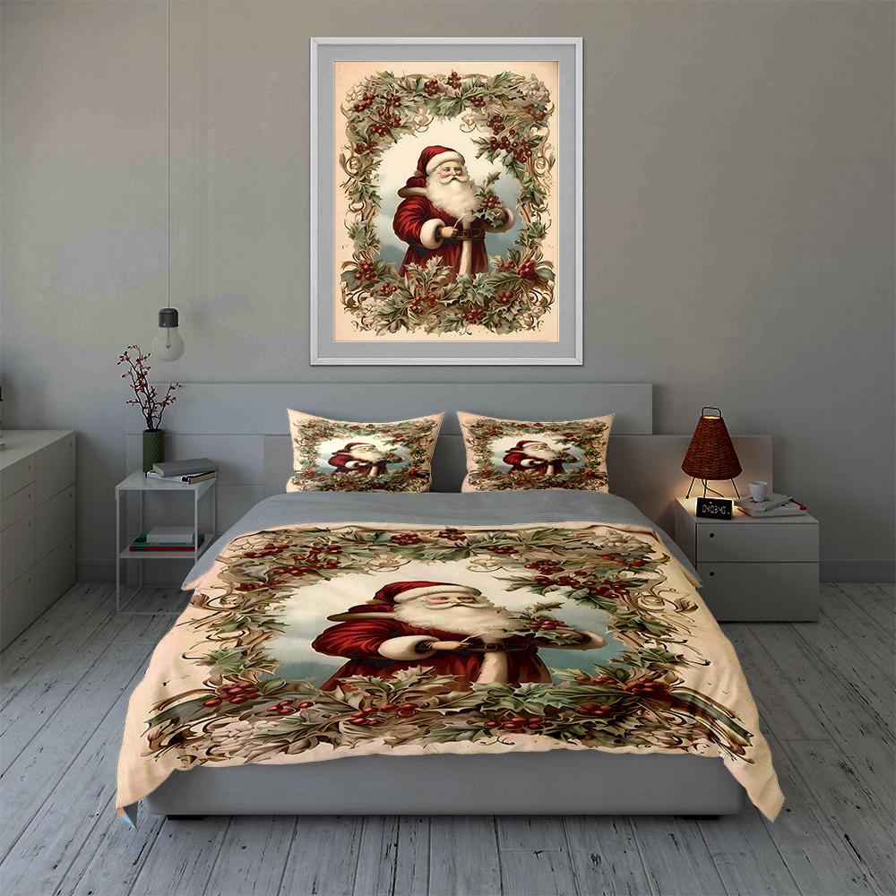 Santa-themed Holly. Bedding Duvet Cover Sets Duvet Covers Pillowcases Gifts (1 * Duvet Cover 2 * Pillowcases, Without Duvet Insert)