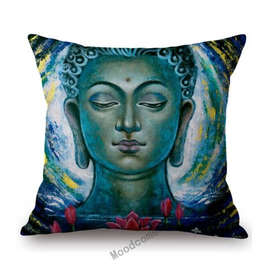 Worship Buddha Sakymuni Lotus Flower Buddism Oil Painting Southeast Asia Buddhists Decoration Pillow Case Linen Cushion Cover