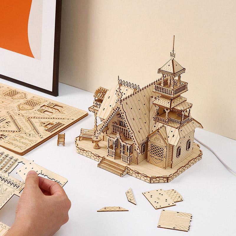 DIY Villa 3D Wooden Model Kit Light Castle Puzzles Assembly Toy Kid Adult Model Kits Christmas Decoration Children's Day Gift