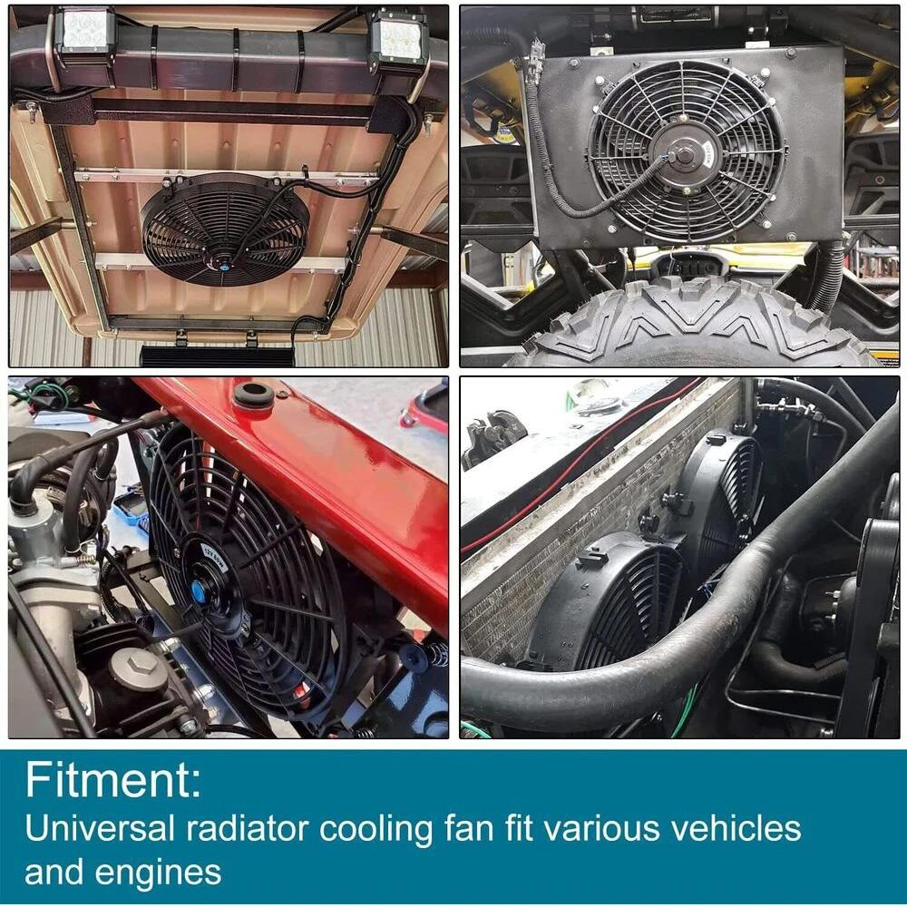 7/9/10/12 Inch Universal Slim Fan Push Pull Electric Radiator Fan Air-Sucking Type Cooling & Mounting Kit 12V 80W 2100RPM