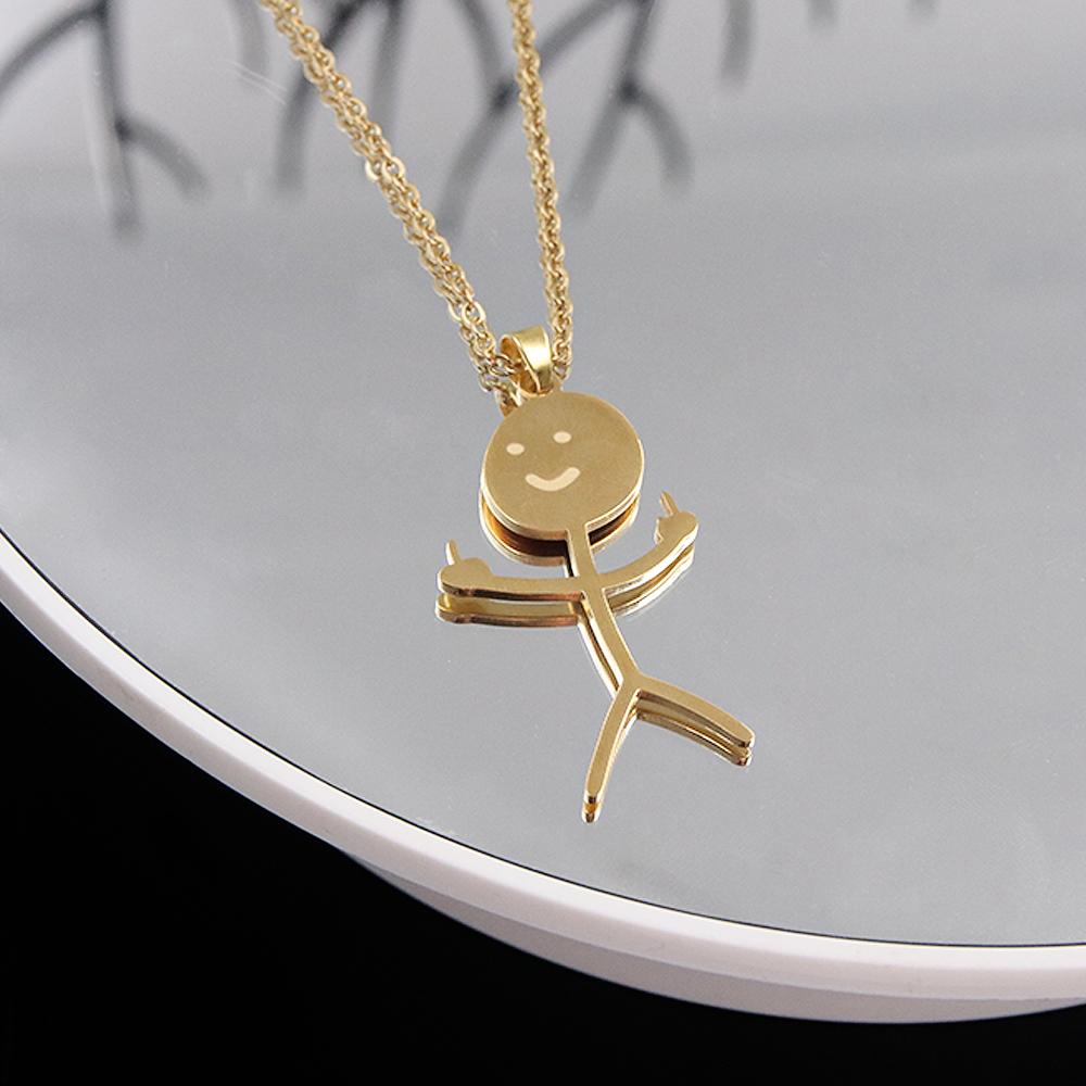 Funny Middle Finger Doodle Necklace Smiley Matchstick Hand Gesture Pendant Choker For Men Women Hiphop Fashion Jewelry Gift