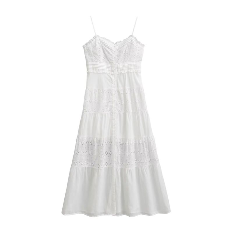 Kaslead New Arrival Women's Clothing Fashion Style Fashion Cotton Decorated Row Button Sling Dress Uwl740051