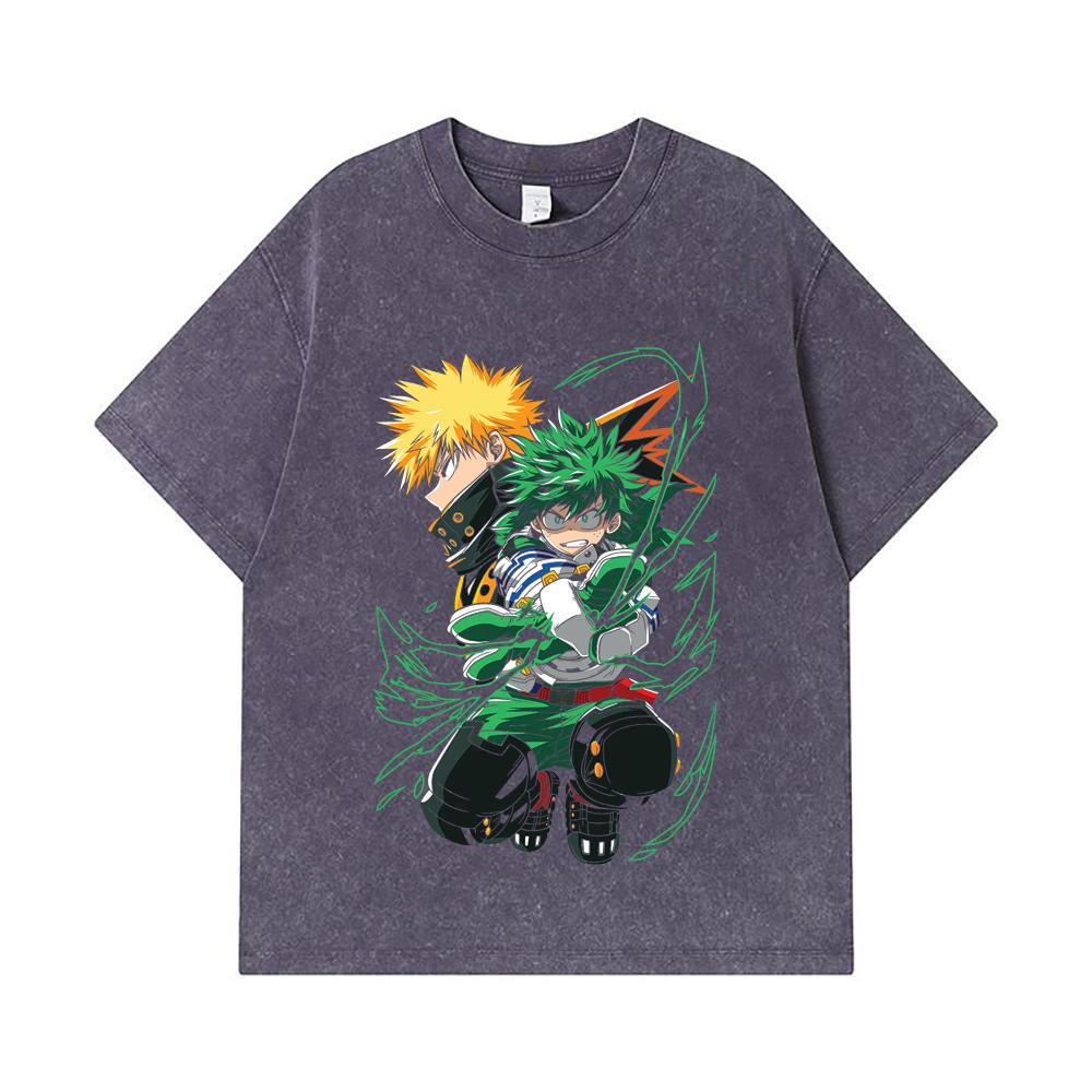 275 GSM Washed T-shirts 100% Cotton My Hero Academia V21 Print Unisex Heavy Cotton T Shirt