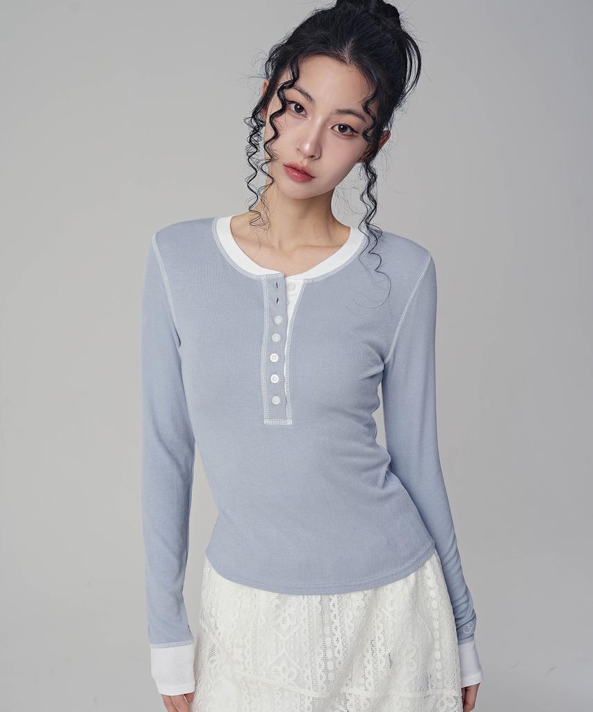 AVANDRESS Tilda Coverstitch Half Button Tee_5 Colors