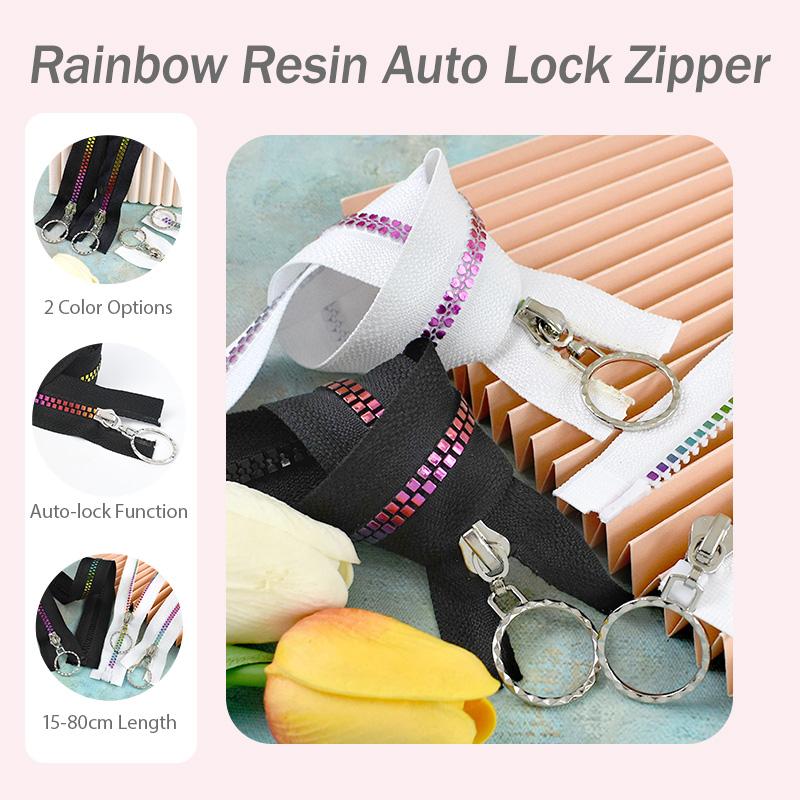 1/2Pcs 5# Resin Zip 15-80cm Open / Close End Auto Lock Zippers Rainbow Teeth Zipper Bag Coat Repair Kits Zips Sewing Accessories
