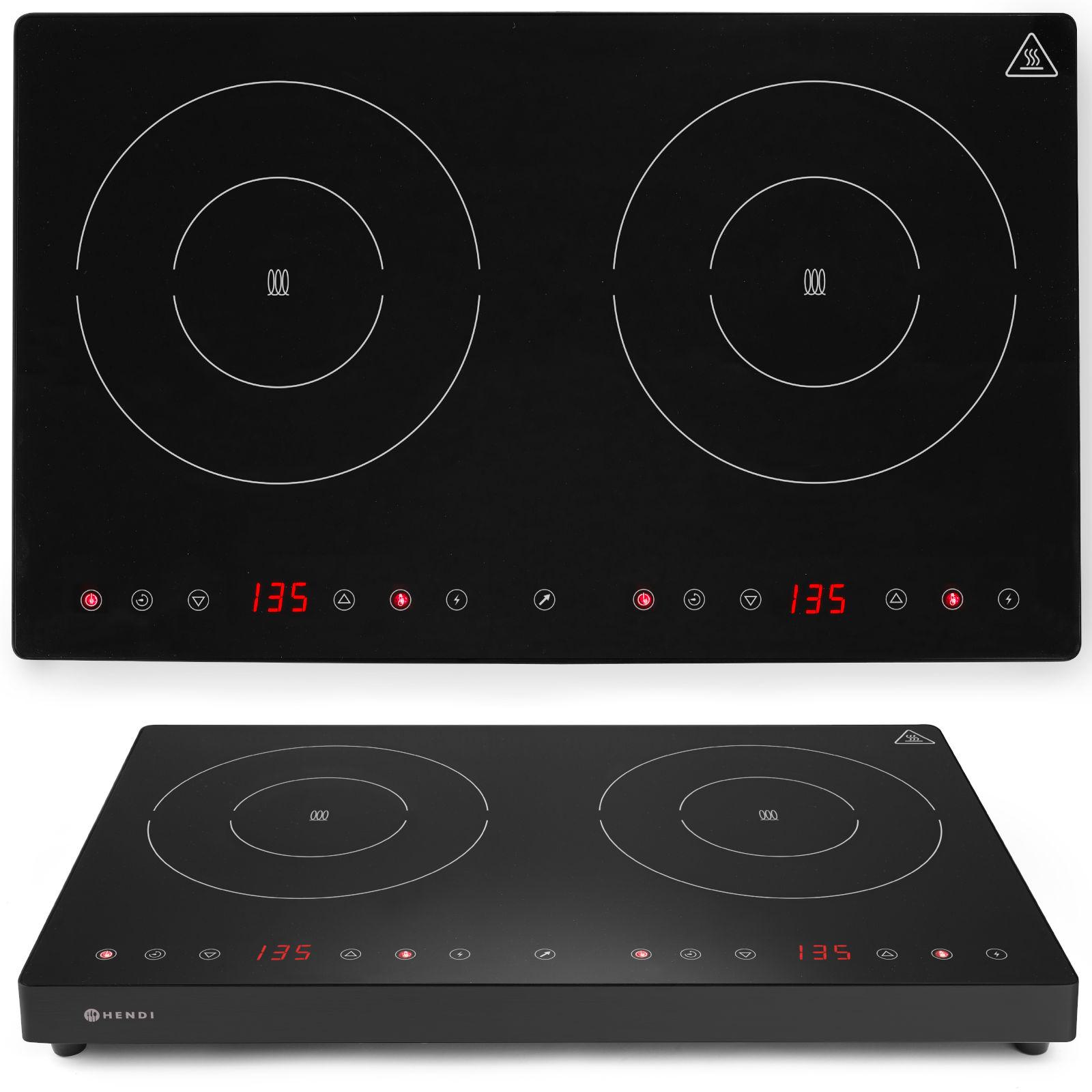 Regulowana płyta indukcyjna z panelem dotykowym, 2 strefy grzewcze, Black Line, średnica 22 cm, 3500 W, Hendi 239414