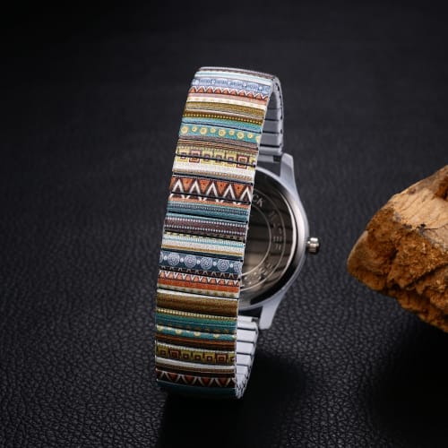 Bohemia Elastic Strap Watch for Seiko: Easy-to-Read Arabic Numerals, Analog Quartz Movement, Waterproof, Stylish, Unisex, Floral Print, Elastic Strap,