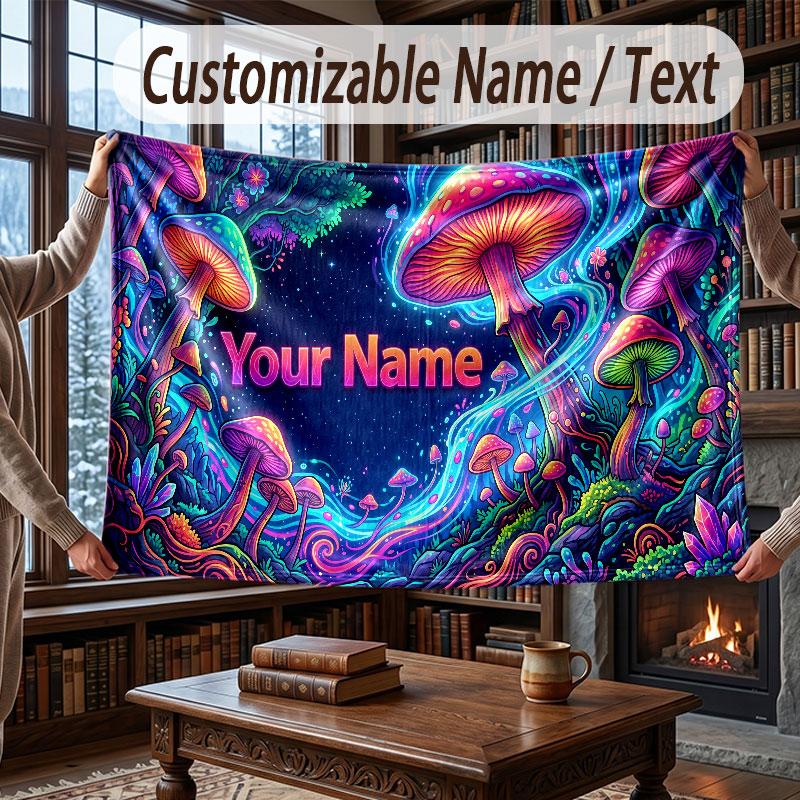 Tematická deka Les hub s vlastním jménem a textem Personalizovaná deka Měkká útulná deka pro domácnost pohovku postel