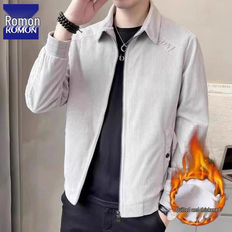 Romon Men's Corduroy Lapel Jacket - 2025 Trendy Spring/Autumn Casual Business Coat