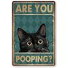 Funny Black Cat Bathroom Metal Sign "Are You Pooping?" Vintage Teal Retro Toilet Door Decor for Home RV