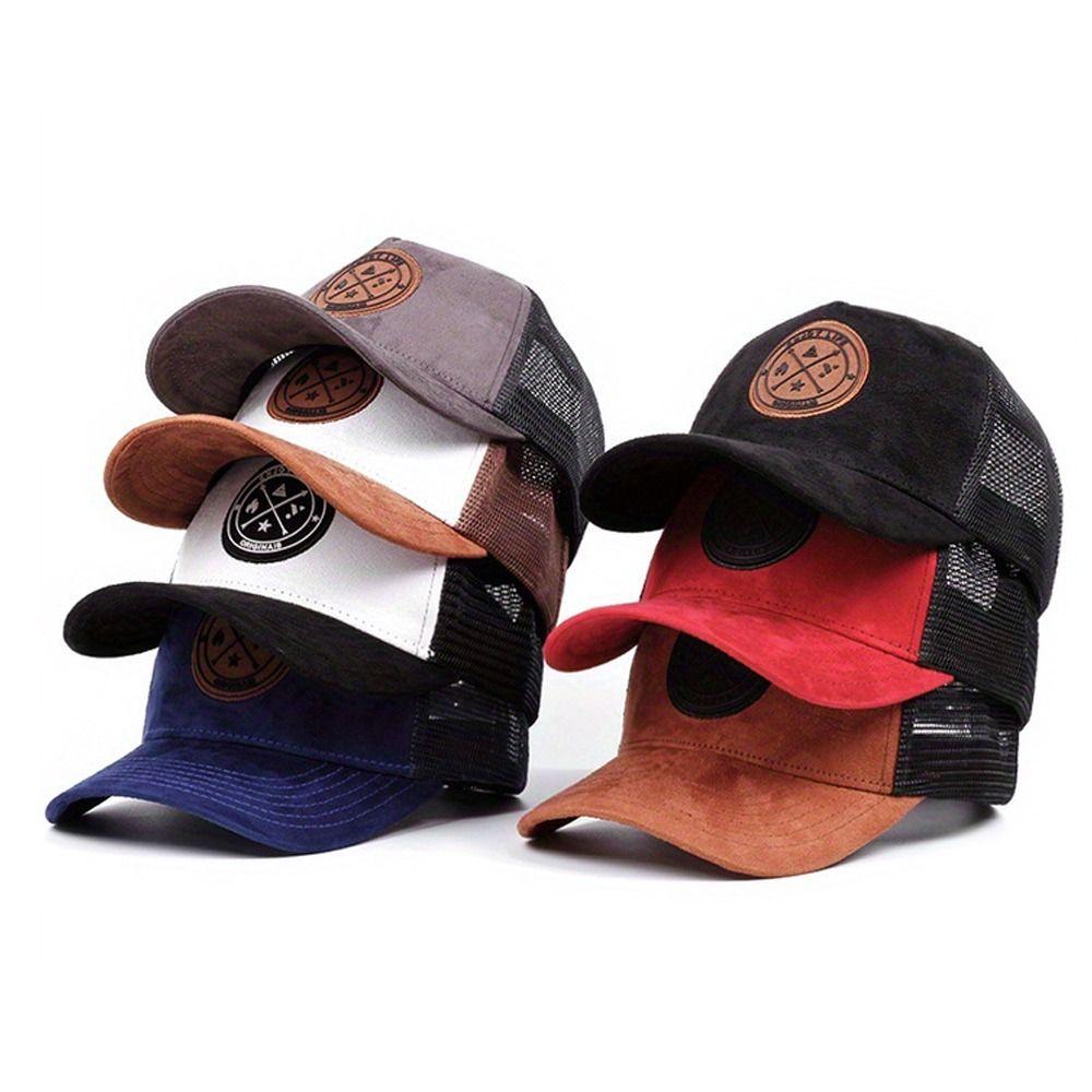 Casquette de baseball d'été en maille avec patch lettre, chapeau de soleil sport à rabat pour hommes et femmes