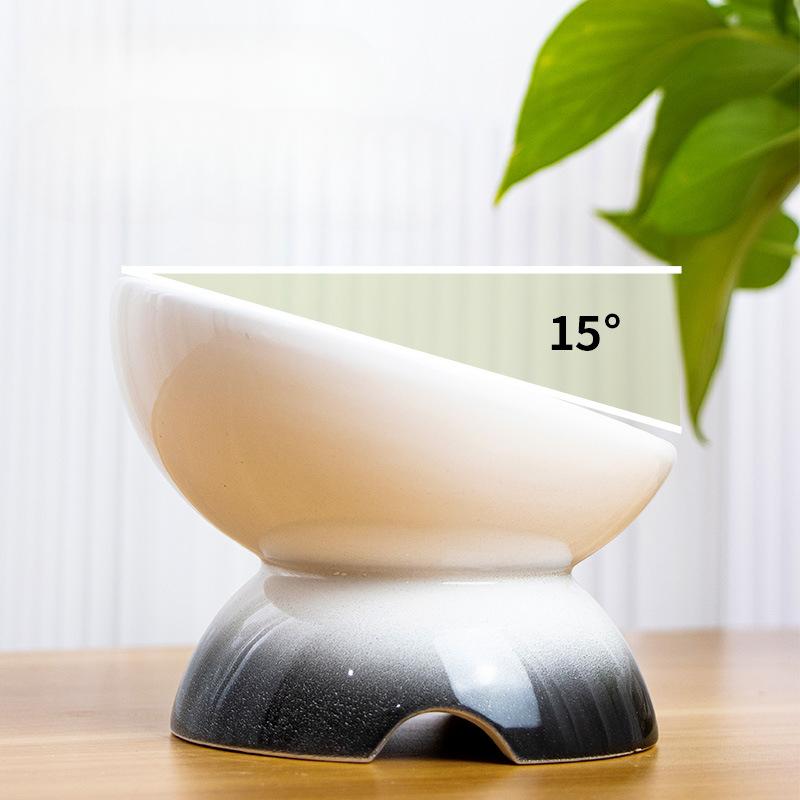 High Foot Ceramic Bowl Oblique Mouth Water Bowl Help Digestion Cat Pet