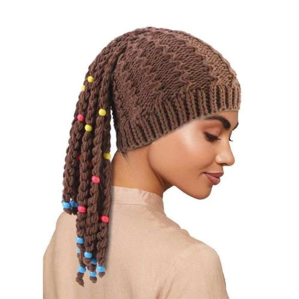 Faux Braid Dreadlock Hat Color Bead Decor Wig Beanie Colorful Dreadlock Beanie  Fashion Shooting