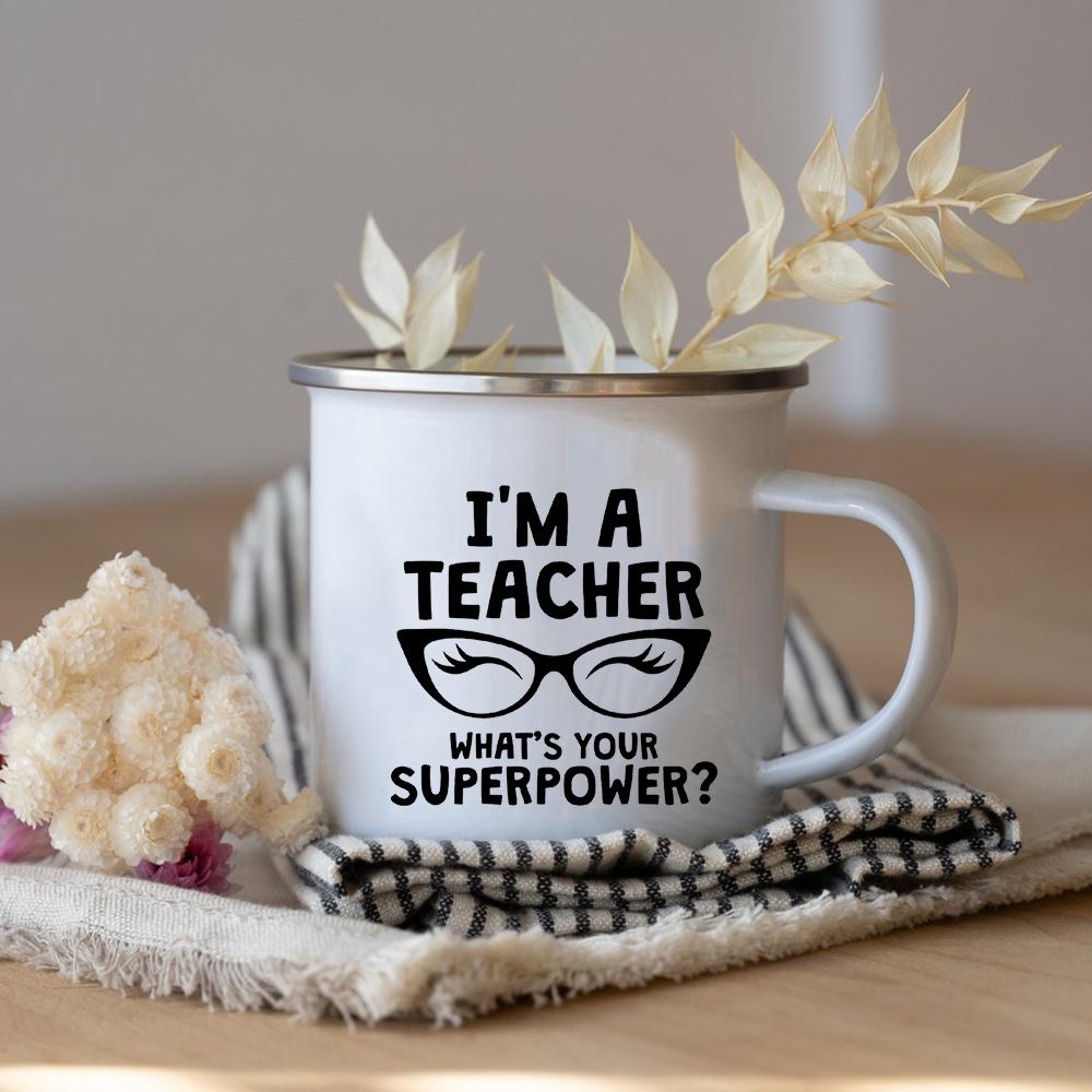 Ich bin ein Lehrer Was ist deine Superkraft Lehrer Kaffee Tee Tasse Lehrer Wertschätzung Geschenk Liebe Lehren Inspirieren Lehrer Emaille Tasse
