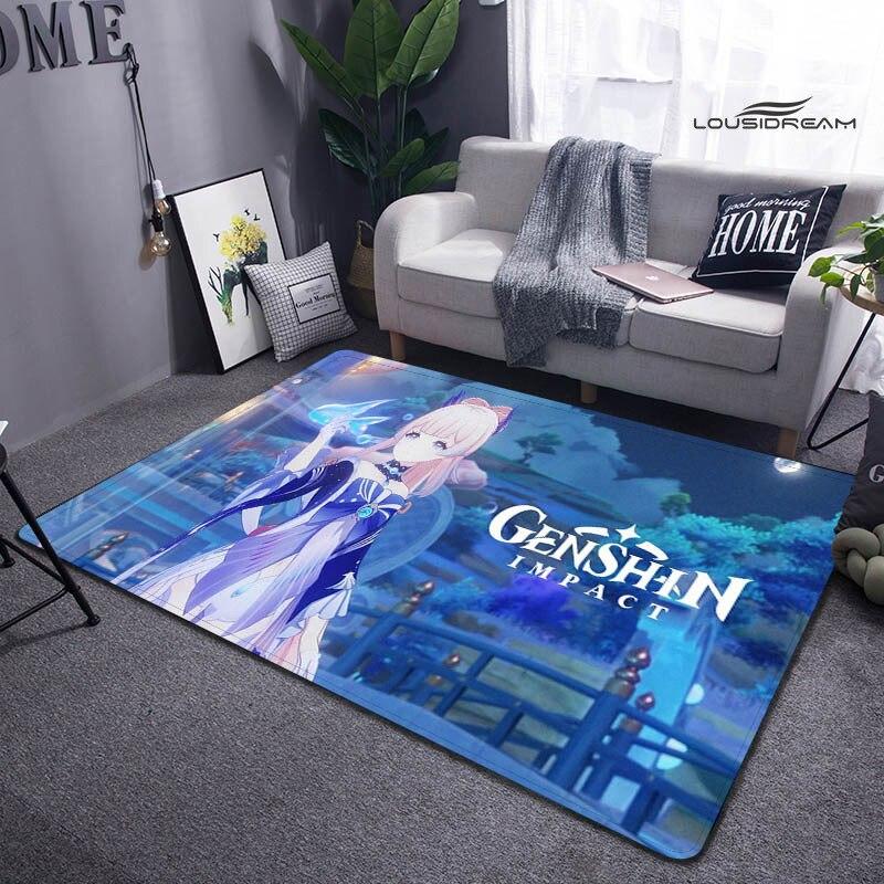 Genshin Spiel Cartoon Druck Teppich Wohnzimmer Schlafzimmer Teppich rutschfeste Fußmatte Kinderspielzimmer Teppich Fotografie Requisiten