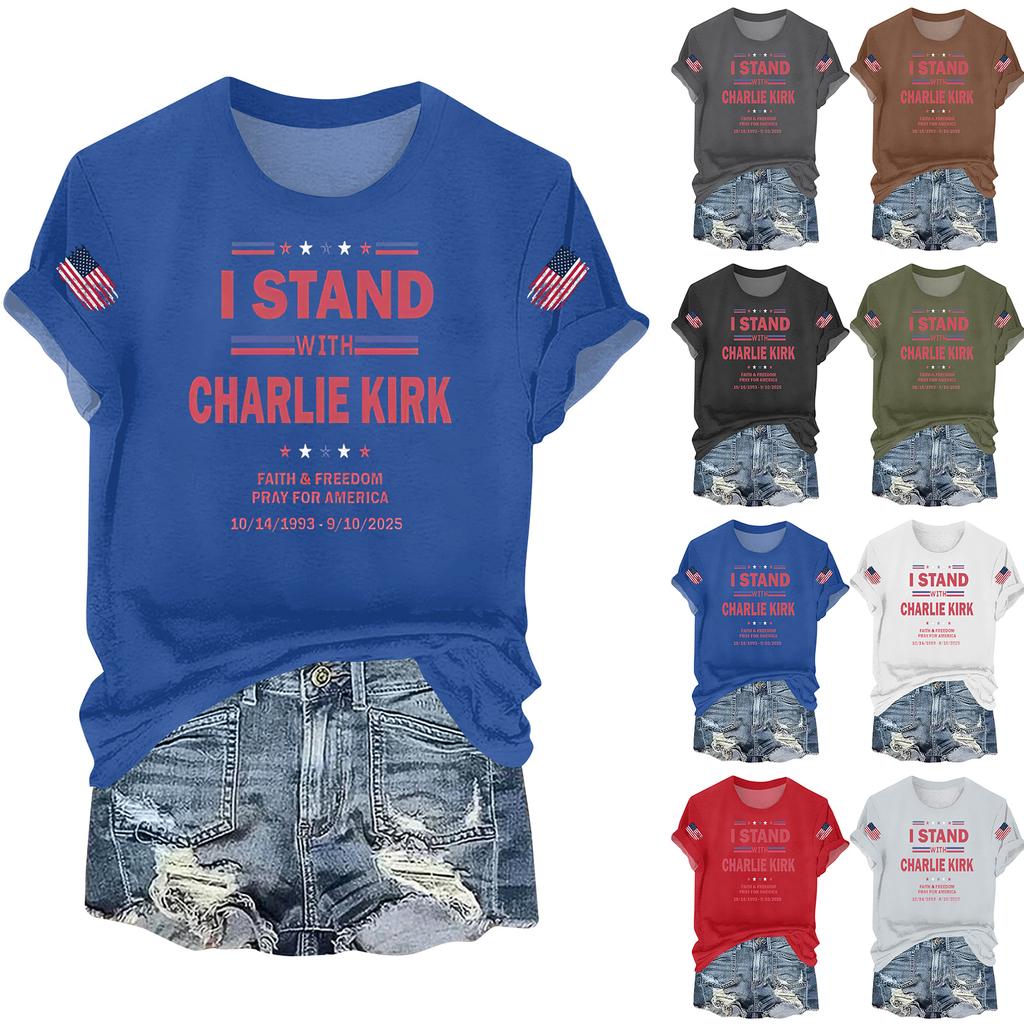 Women's Casual Printed T-shirt Round Neck Pullover Short Sleeve Top