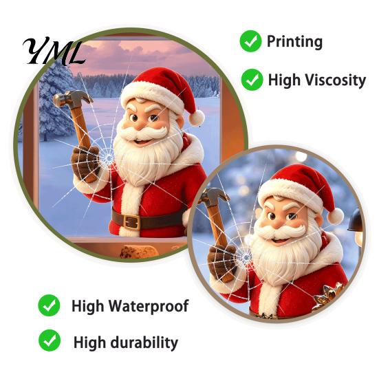 Santa Claus Window Decorations Christmas Static Glass Sticker, Removable Reusable PVC Winter Ornaments Clings for Living Room Bedroom Holiday