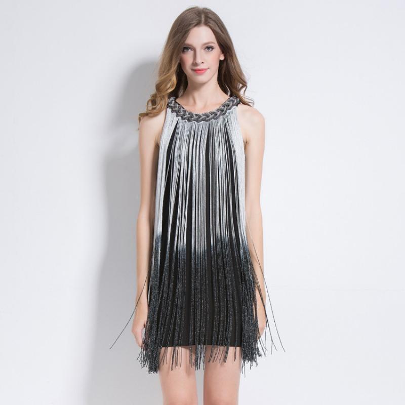 Robe Nouvelle Mode Col Halter Industrie Lourde Mode Irregular Gradient Robe à Franges Robe