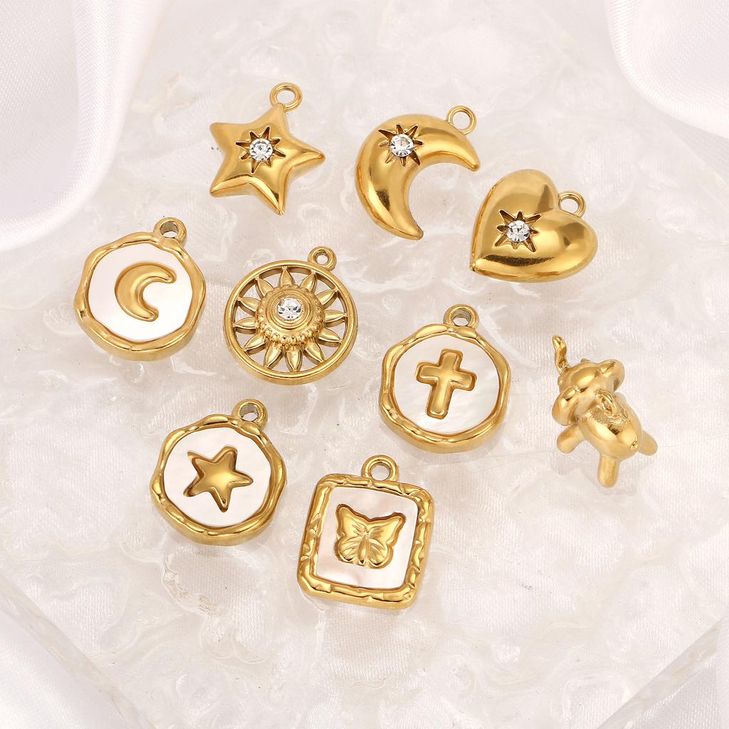 3Pcs Stainless Steel Star/Moon/Sun Charms Rhinestone/Natural Shell Pendant Handmade Necklace Earring DIY Jewelry Making Supplies