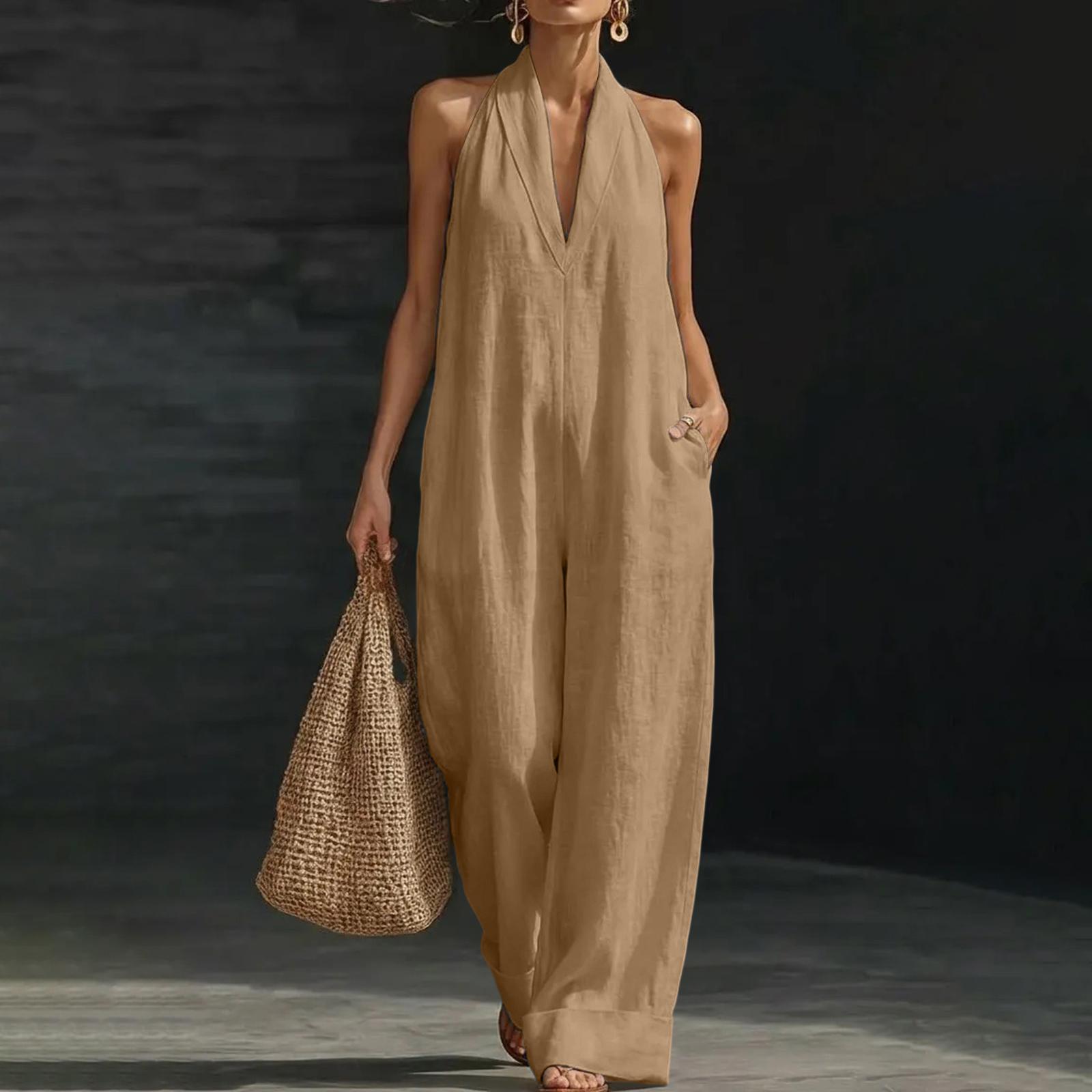 

Женский цветной, элегантный и удобный комбинезон без рукавов L верблюд