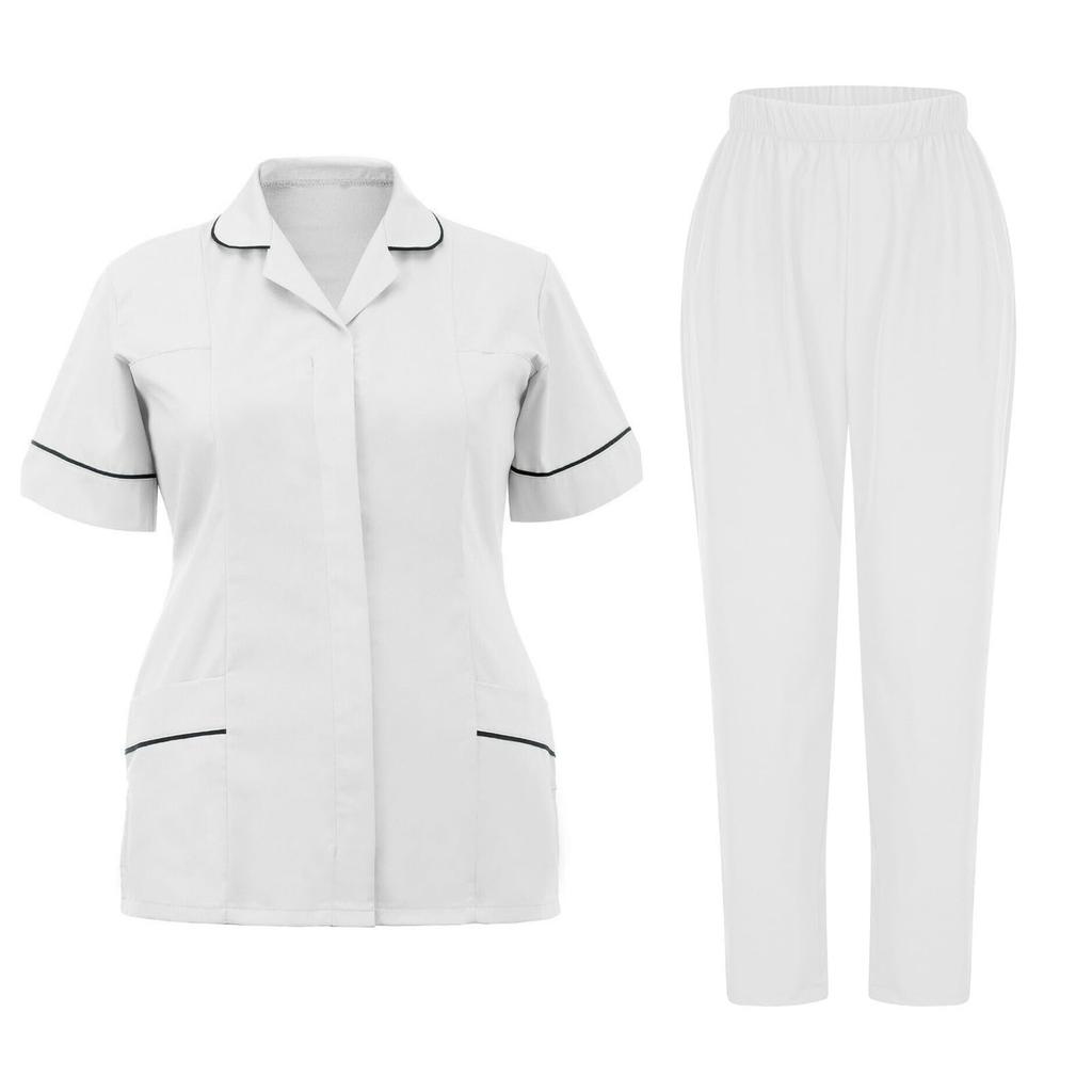 Soild Scrub Working Uniform Suit For Women's Cross V-Neck Short Sleeve Fun T-Shirts Workwear Tee With Pockets