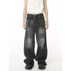 Women's Vintage Washed Black Wide Leg Jeans High Waist Loose Fit Straight Denim Trousers