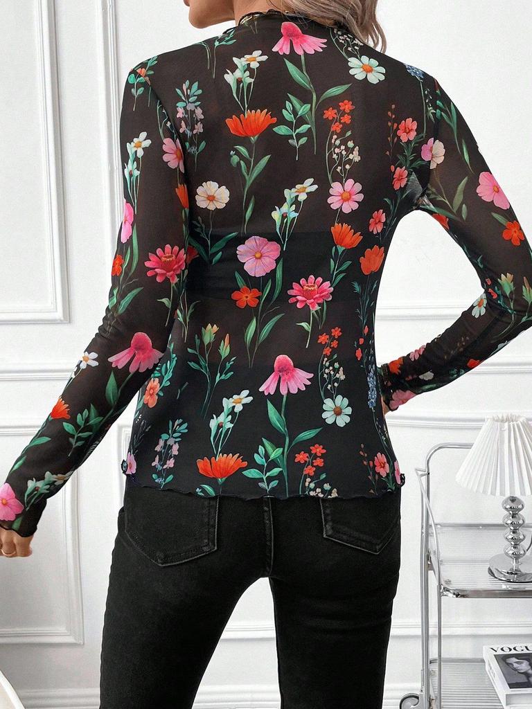 2025 Women's Sexy Leopard Print Mesh Trim Bodysuit Top