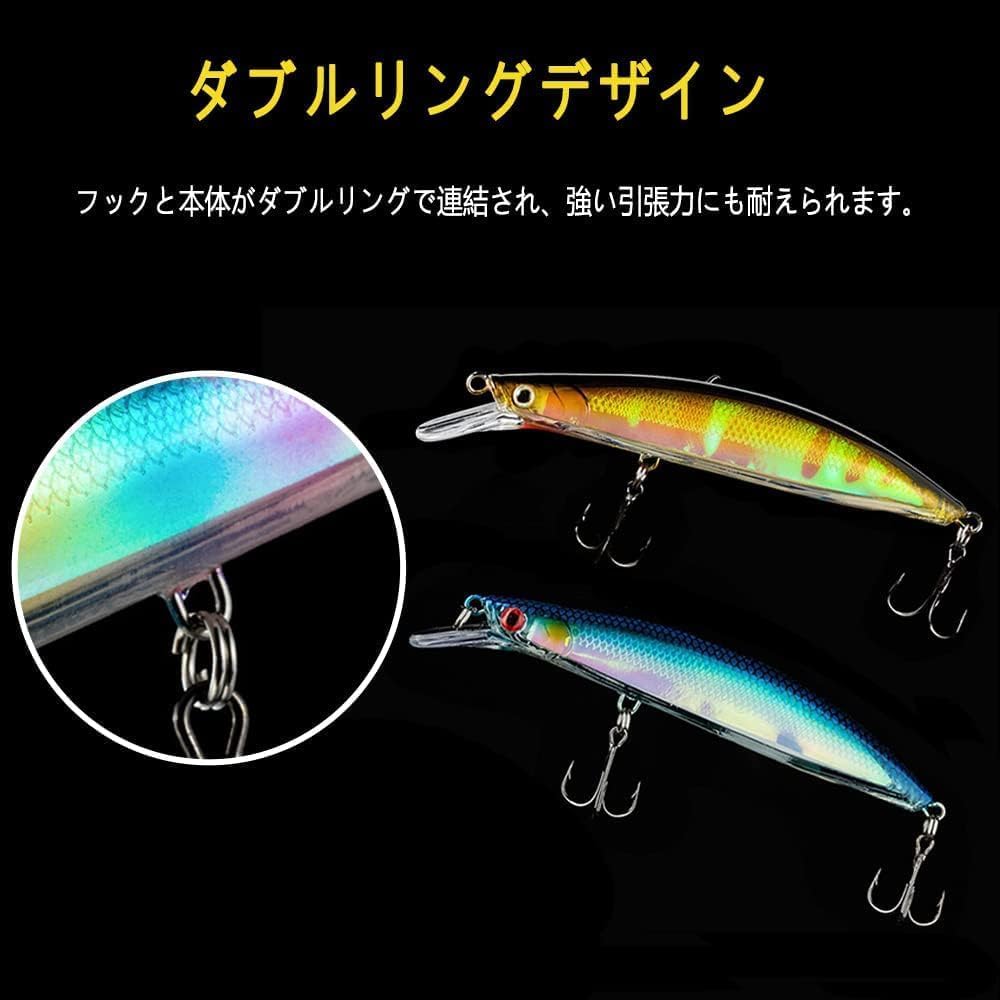 [RISOUHE] Lure Floating Minnow Set, 5 Colors, Minnow, Sea Bass,
