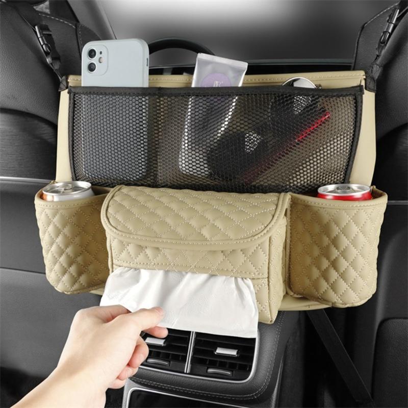 Car Seat Purse Handbag Holder Leather Pocket for Document Phone Storage Barrier of Backseat Kids Pet Fits Most Vehicles