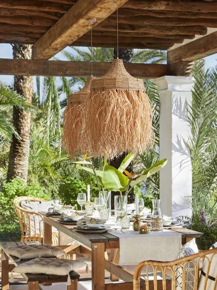 New Design Handmade Woven Wabi Sabi Rattan Grass Thailand Japanese Simple Natural Australia House Popular Pendant Lamps Lights