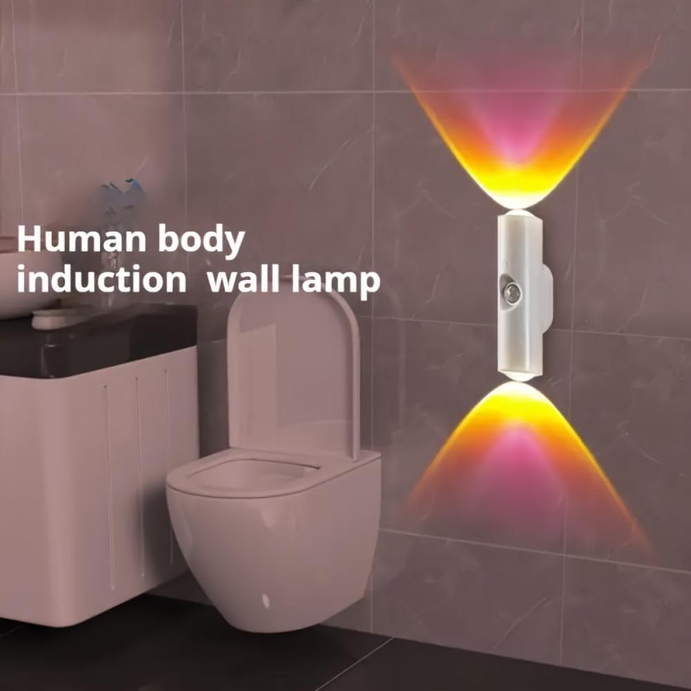 1/2/3pcs LED Intelligent Light,Simple White Design, USB Rechargeable, Two-Head Dimmable Wall-Mounted Motion Sensor Light, Bedsid