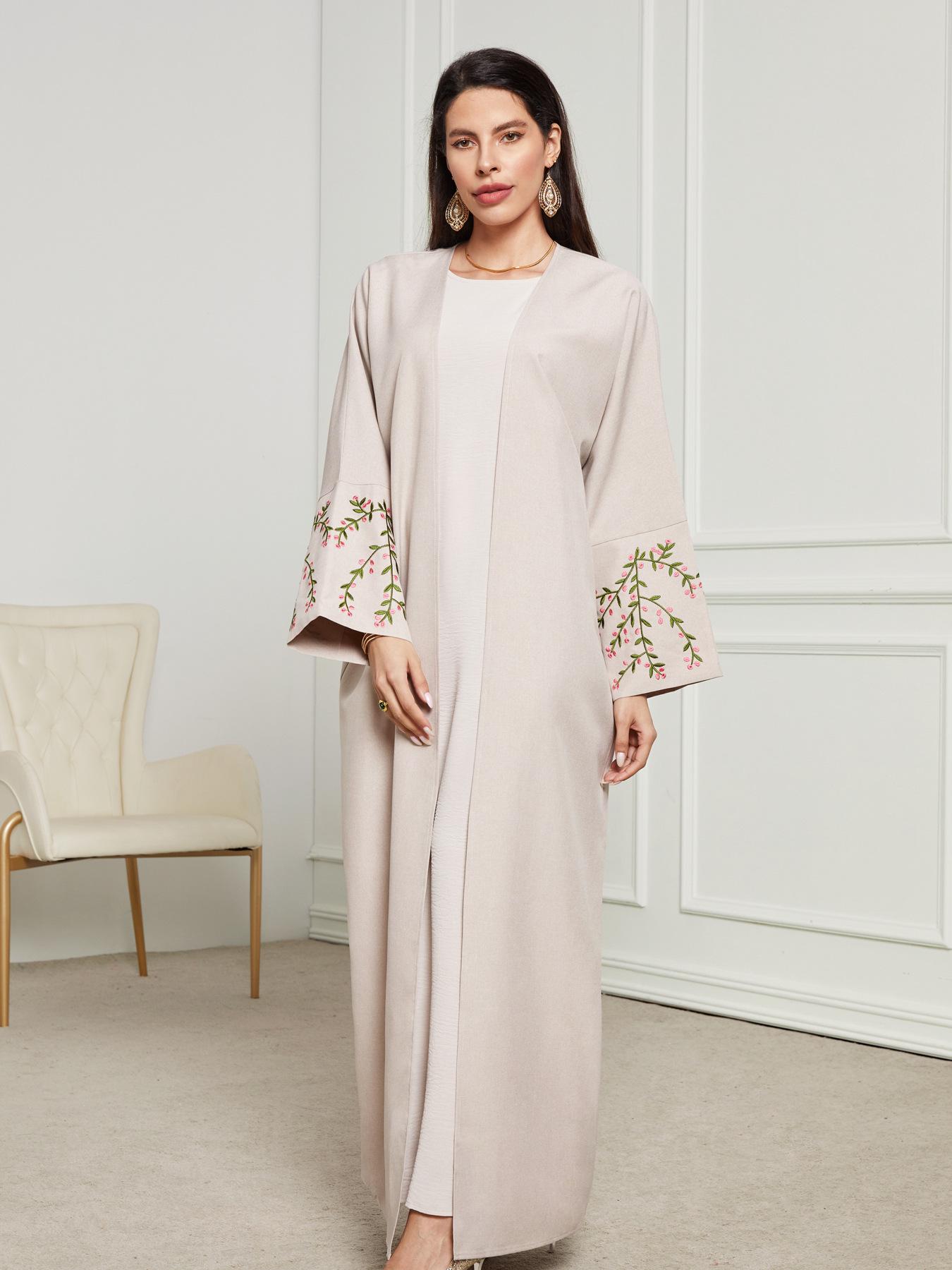 

Елегантний мусульманський вишитий кардиган-сукня-халат у близькосхідному стилі 2025 One Size бежевий