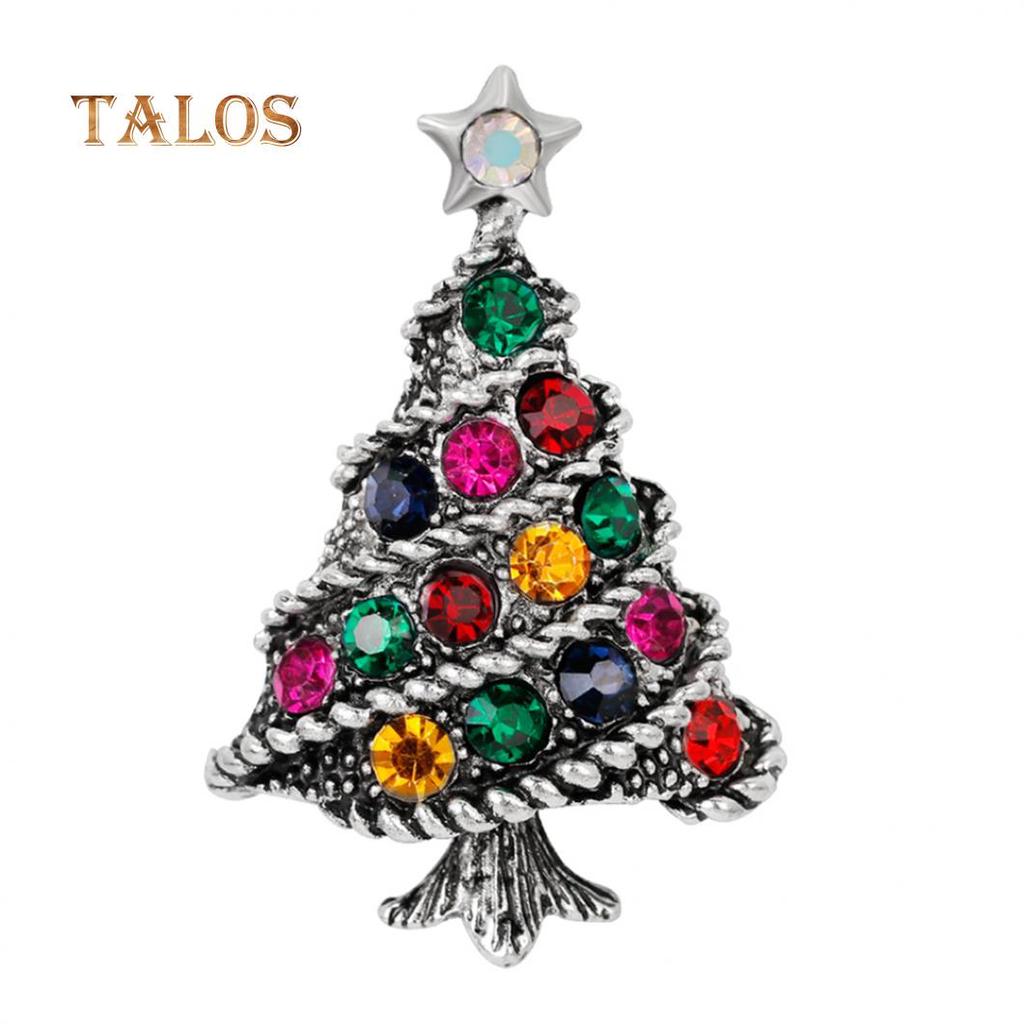 Avalaya Pequeño Broche De árbol De Navidad Con Cristal Transparente Verde Oscuro Chapado En Oro – 45