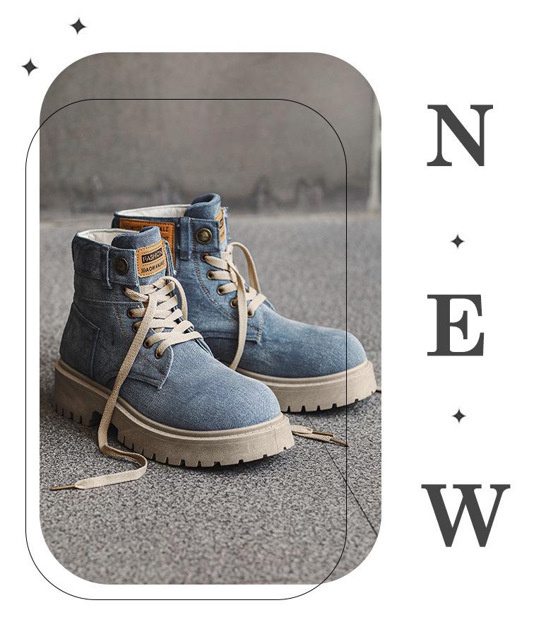 Ghete de gleznă western retro Martin din denim pentru bărbați - Toamna 2025, cu talpă groasă și respirabile (Z33)