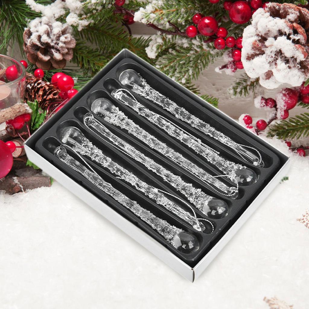 6Pcs Glass Icicle Ornament Xmas Decor Lightweight Hanging Drop Ornaments Christmas Tree Decoration Charm Pendant for Festival